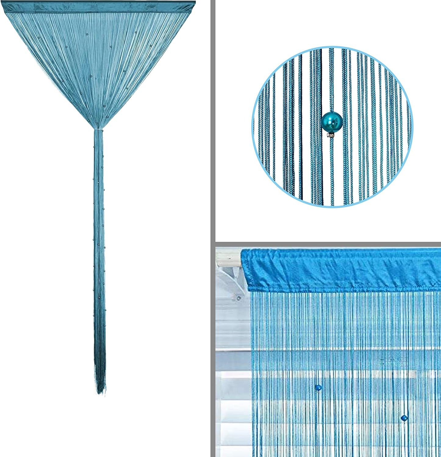 Beaded Doorway Curtain Door Beads Dense String Curtains Fringe Hippie Perfect for Wall Hanging Decor Room Divider Privacy Doors Window Closet Doorways Decorations (100x280cm,Teal Blue)