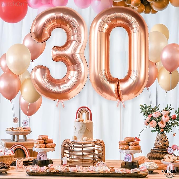 KatchOn, Rose Gold 30 Balloon Numbers - Huge, 40 Inch | Foil 30th Birthday Balloons | Number 30th Balloons For Her | Rose Gold 30th Birthday Decorations for Her | 30th Birthday Decorations for Women