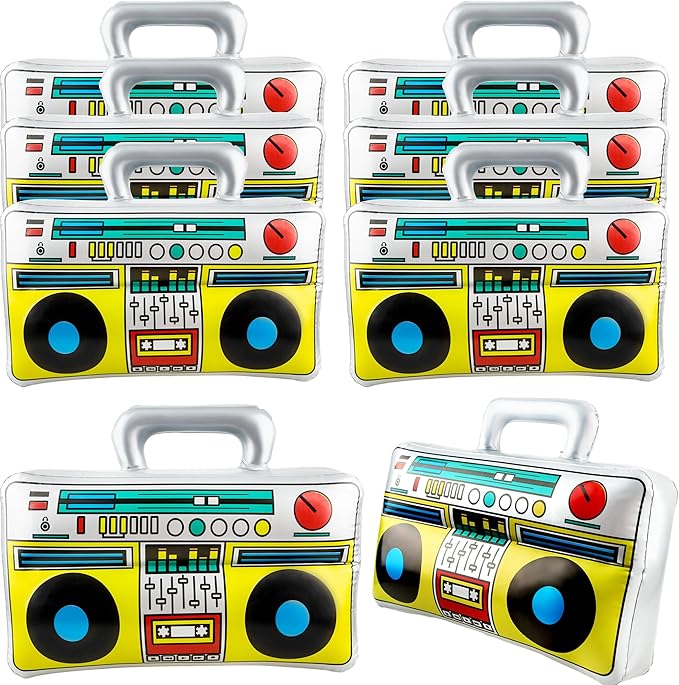 8 Pcs 16.5 Inch Inflatable Boombox Large Blow Up Boom Box Novelty Inflatable Radio Boombox for 80s 90s Radio Hip Hop Party Supplies