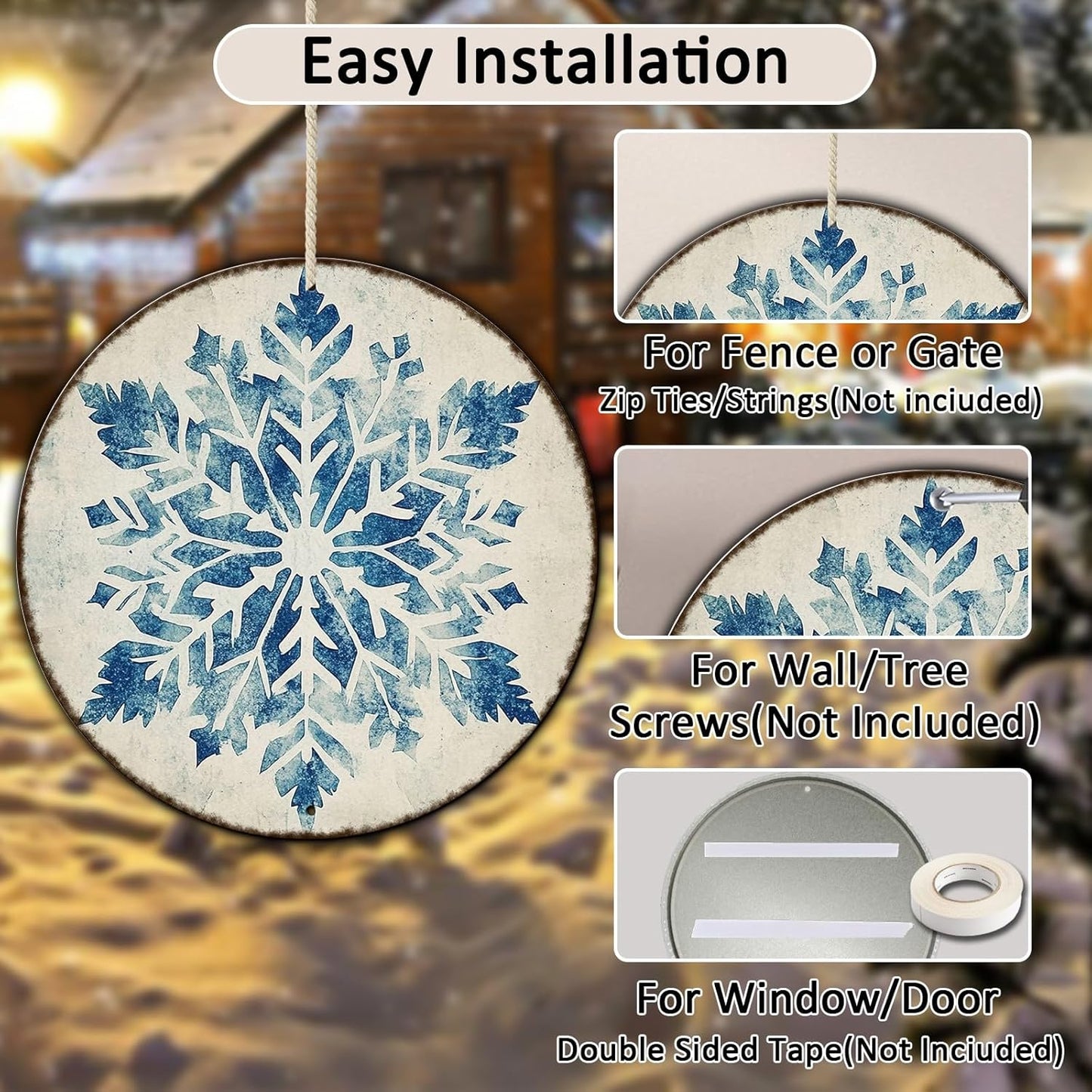 Round Christmas Metal Tin Sign Vintage Snowflake Signs Winter Christmas Sign Retro Wall Decor Tin Sign Funny Decorations for Home Cafes Office Store Pubs Tin Sign 8 * 8 in