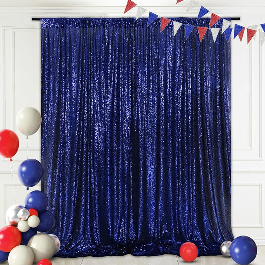 Eternal Beauty Navy Blue Sequin Backdrop, 7x7 Ft Glitter Background Curtains for Shimmer Photography Party Wedding Birthday Independence Day Back Drop Decor