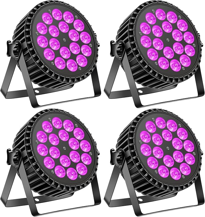 Par Can Lights Stage Lights, 18 LED 180W RGB+UV Uplights Stage Lighting Effect by DMX and Sound Control Stage Lighting for Party Bar Disco DJ Live Show Wedding (4 Packs)