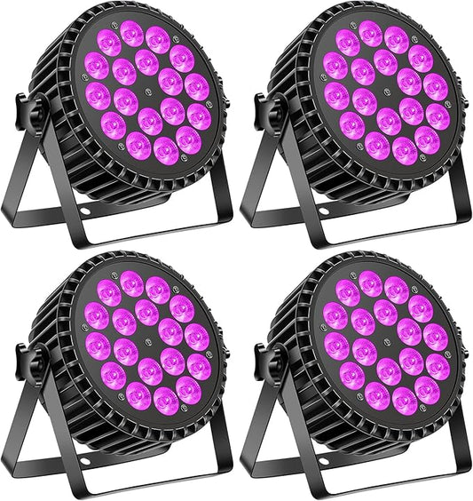 Par Can Lights Stage Lights, 18 LED 180W RGB+UV Uplights Stage Lighting Effect by DMX and Sound Control Stage Lighting for Party Bar Disco DJ Live Show Wedding (4 Packs)