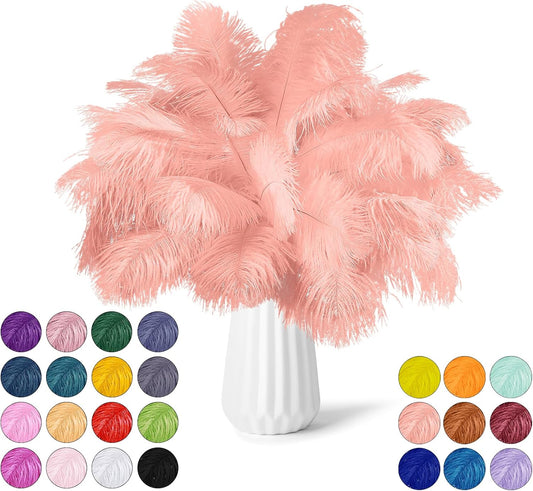 NEWONG 30pcs Rouge Pink Ostrich Feathers Natural Bulk 9-12in（23-30cm） Vase Craft Wedding Home Party Centerpieces Christmas Day Decoration
