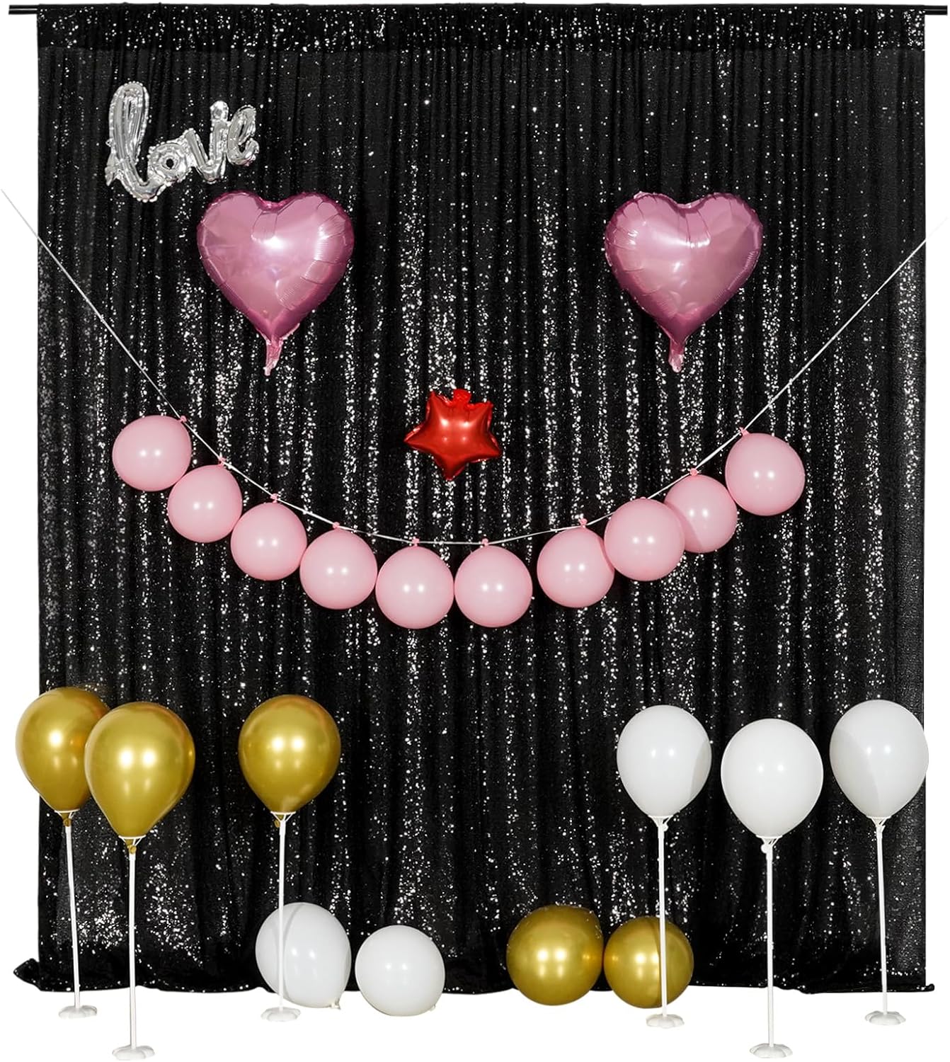 Poise3EHome Black Sequin Backdrop,8FT x 10FT Sequin Photography Backdrop Curtain for Party Decoration