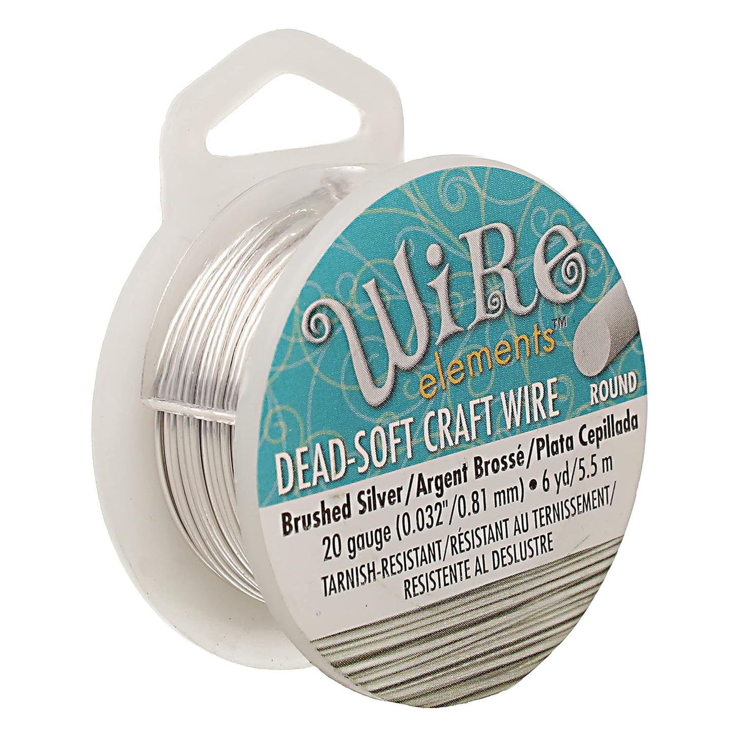 The Beadsmith Wire Elements Craft Wire – Tarnish Resistant, Soft Temper, Round, Brush Silver Color – 0.81mm, 20 Gauge, 6 Yard Spool – Jewelry Making, Wire Wrapping, Floral, & Other DIY Crafts