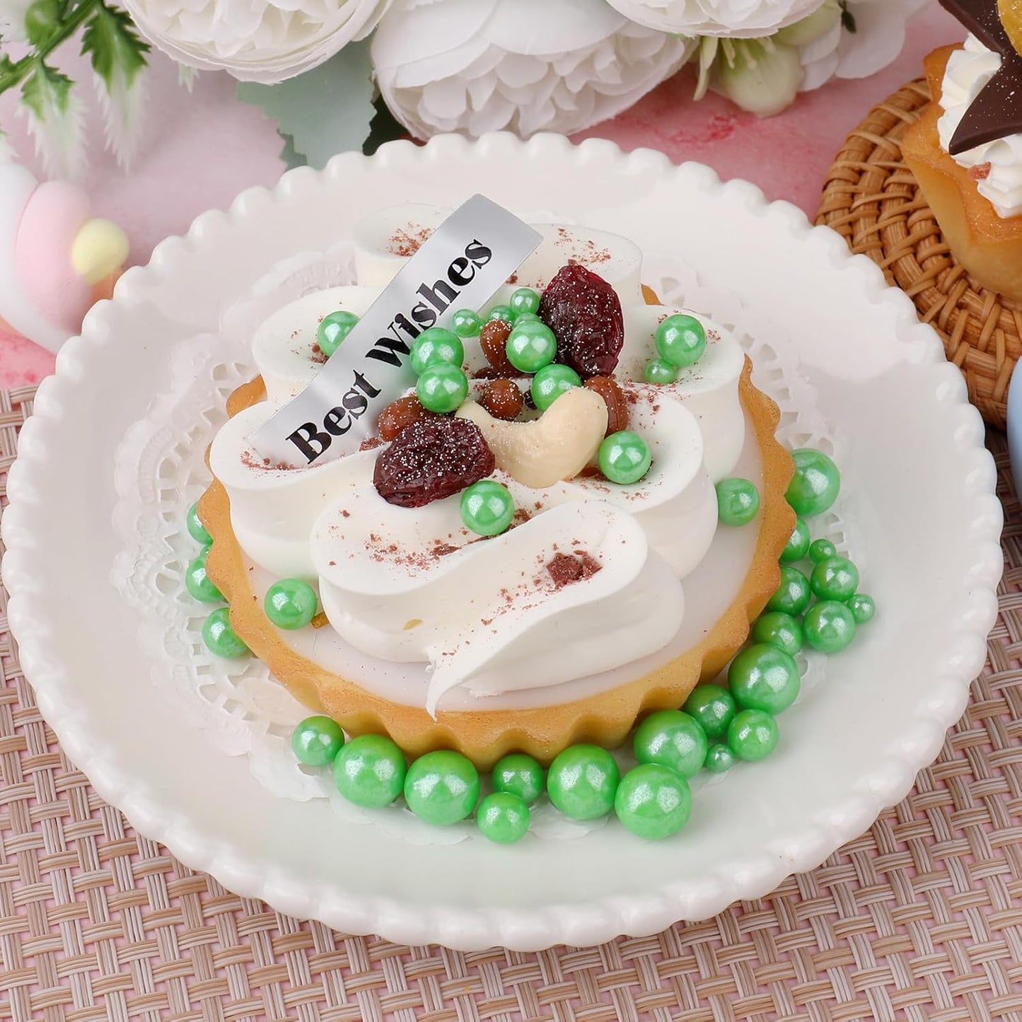 Green Pearl Sprinkles for Cake Decorating, 11.3 Oz Edible Pearls Sugar 4 Sizes Gift Box Set for Baking Cookie Ice Cream Cupcake Toppings