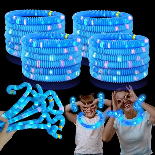24 PCS Blue Glow Sticks for Kids,Light Up Pop Tubes Party Favors for Toddlers,Goodie Bag Stuffer Fillers,Birthday Valentines Day Mardi Gras Party Gifts Non Candy Treats Prizes Toy for Boys Girls
