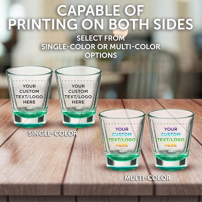 DISCOUNT PROMOS Custom Shot Glasses 1.75 oz. Set of 10/50/100, Personalized Bulk Pack - Great for Wedding Favors, Bachelorette Decorations, Party Favors - Green Bottom Color