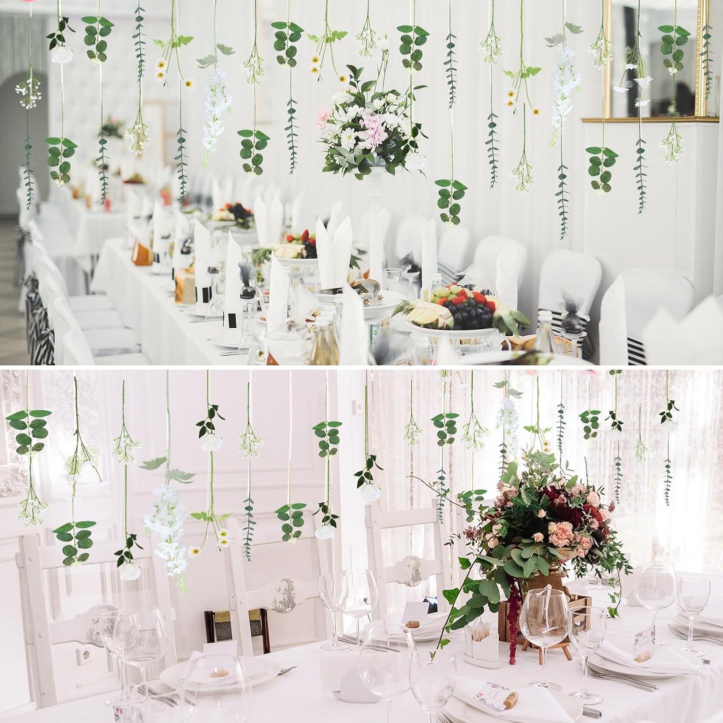 Hoteam 26 Pcs DIY Flower Garland Artificial Hanging Wildflower Backdrop Set Fake Rose Eucalyptus Daisy Poppy Wild Flower Decor for Wedding Party Birthday Home Garden (White)