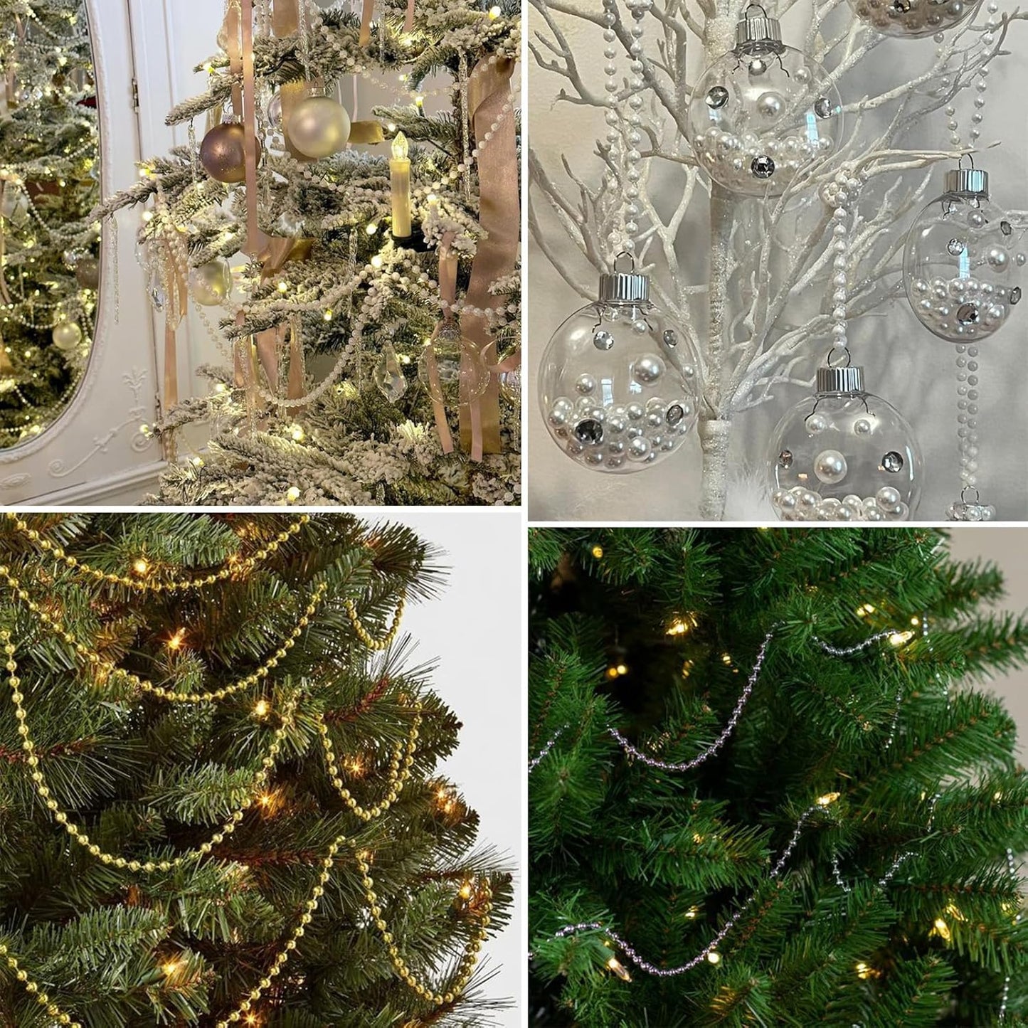 295 FT Pearl Beads Garland for Decoration, 3MM Craft Pearl Beads String Roll Spool for DIY Craft Wedding Party Christmas Tree Decoration