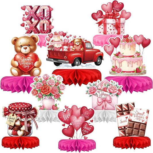 Valentines Day Decorations Set - Heartwarming Valentine's Day Honeycomb Centerpieces & Heart Table Toppers for Classroom Decor, Anniversary & Valentine's Day Party Supplies