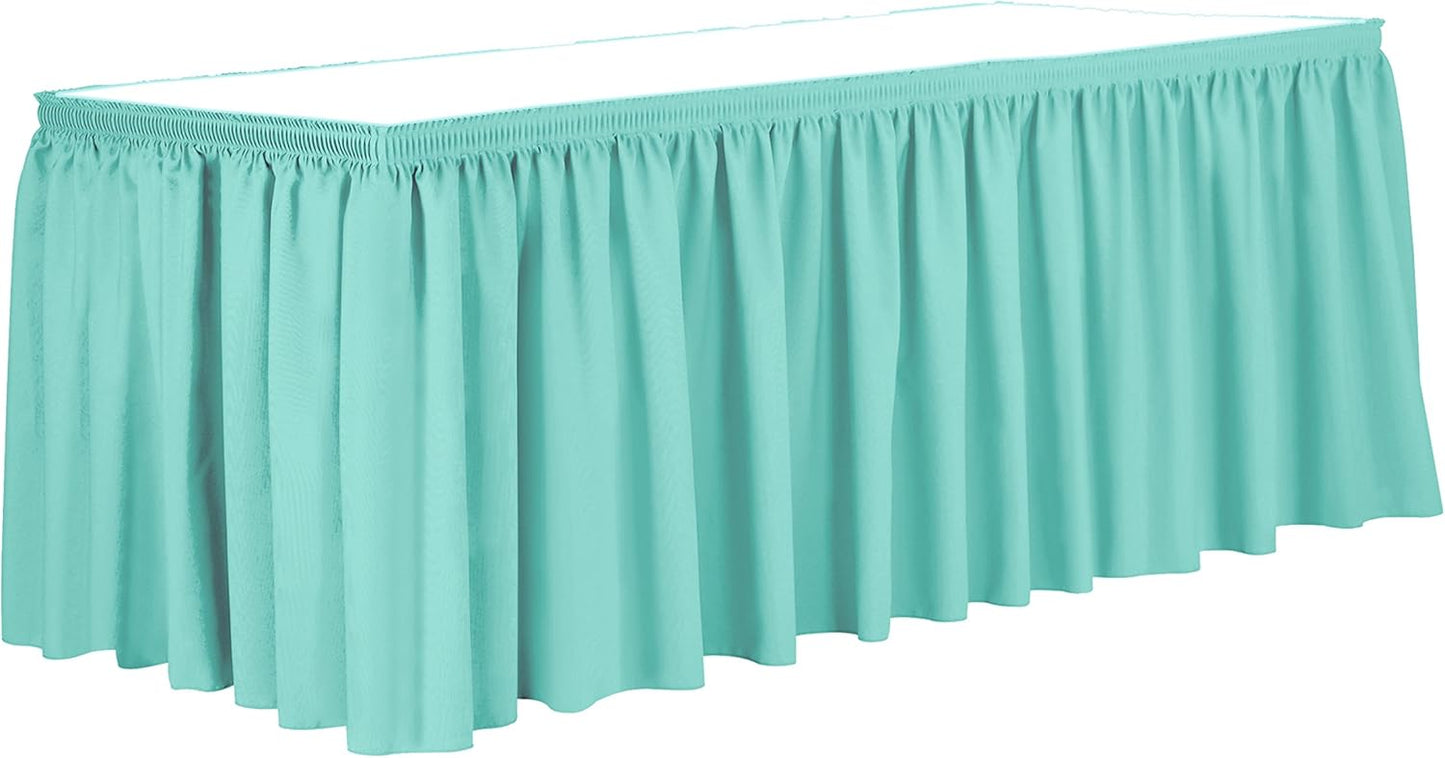 Ultimate Textile Pleat Polyester Fabric Table Skirt - Machine Washable Flame Resistant with Clips for Events, Weddings & Trade Shows, Cut & Sewn in Paterson, NJ - Aqua, 21' Shirred Pleat