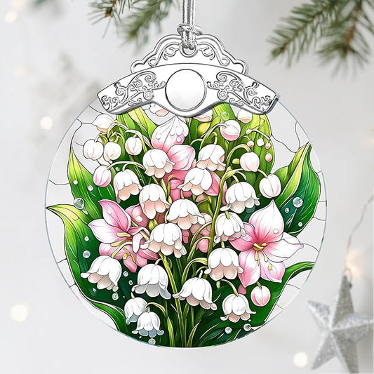 Stained Glass Ornament, Christmas Ornaments, Christmas Decorations for Tree, Holiday Ornament, Gifts for Flower Lovers, Holiday Party Gifts, Gift Ideas & Xmas Gift - Lily of The Valley