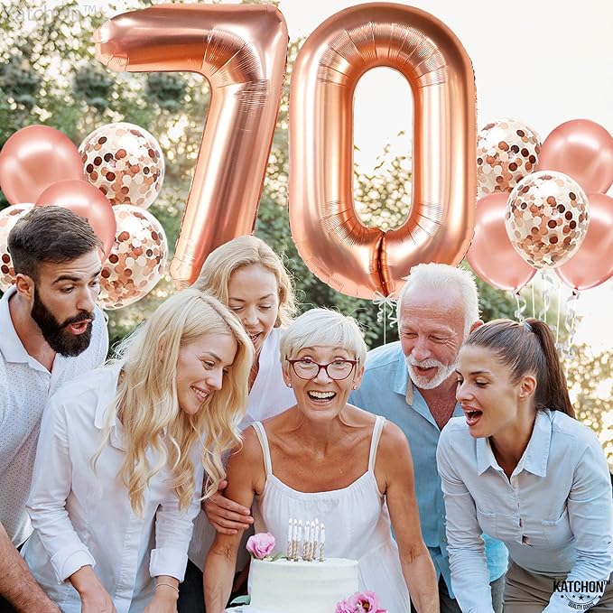 KatchOn, Large Rose Gold Number 70 Balloon - 40 Inch | Foil Number Balloon With Confetti For 70th Birthday Decorations | Balloon 70 Balloon For Anniversary Decorations | Rose Gold Party Decoration