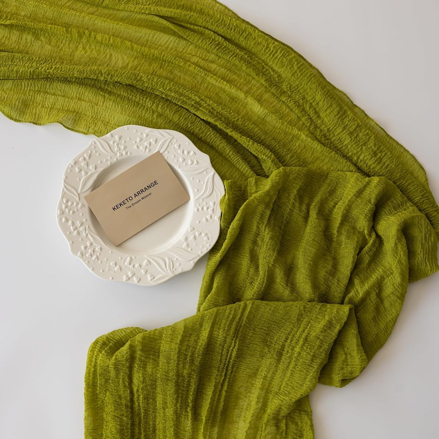 Moss Green Cheesecloth St Patricks Day Table Runner Gauze 120 Inch 10 FT Rustic Boho Cheese Cloth Runner for Wedding Baby Shower Bridal Shower Long Sheer Home Decorations