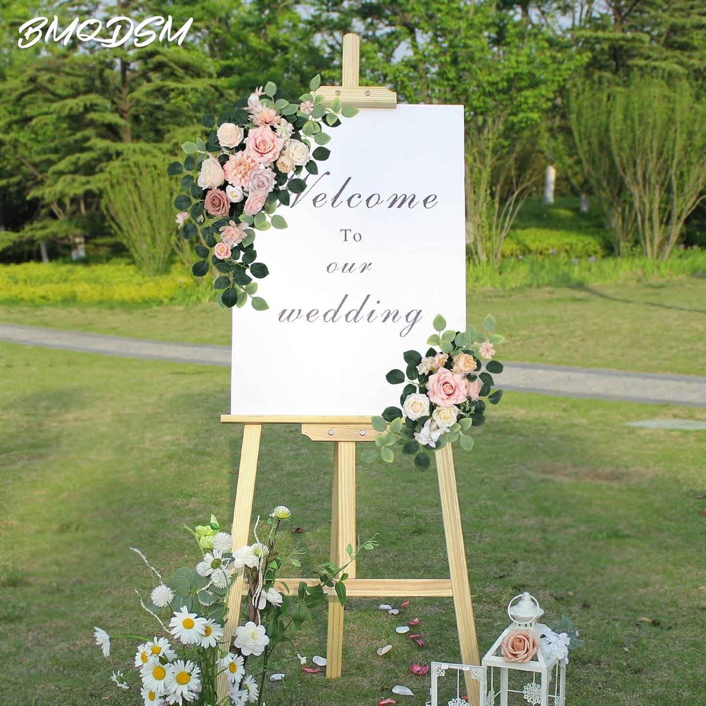 Pack of 2 Artificial Flowers for Backdrop Decoration, Wedding Arch Flowers,Reception Welcome Sign, Eucalyptus Garland, Suited to Aisle Decor and Wedding Arches(Champagne Pink)