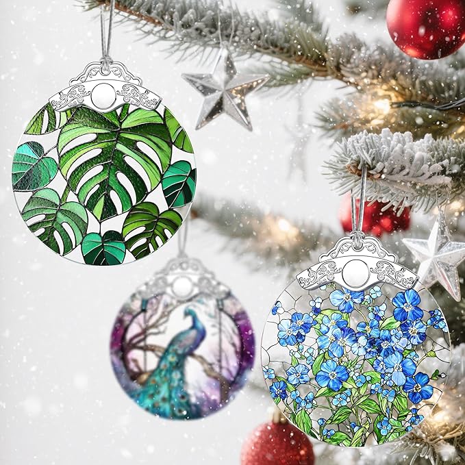 Christmas Ornaments: Stained Glass Ornament, Christmas Tree Ornament, Hanging Ornaments for Home Decor & Xmas Tree Decorations – Exquisite Holiday Decor, Gifts & Holiday Present - Monstera