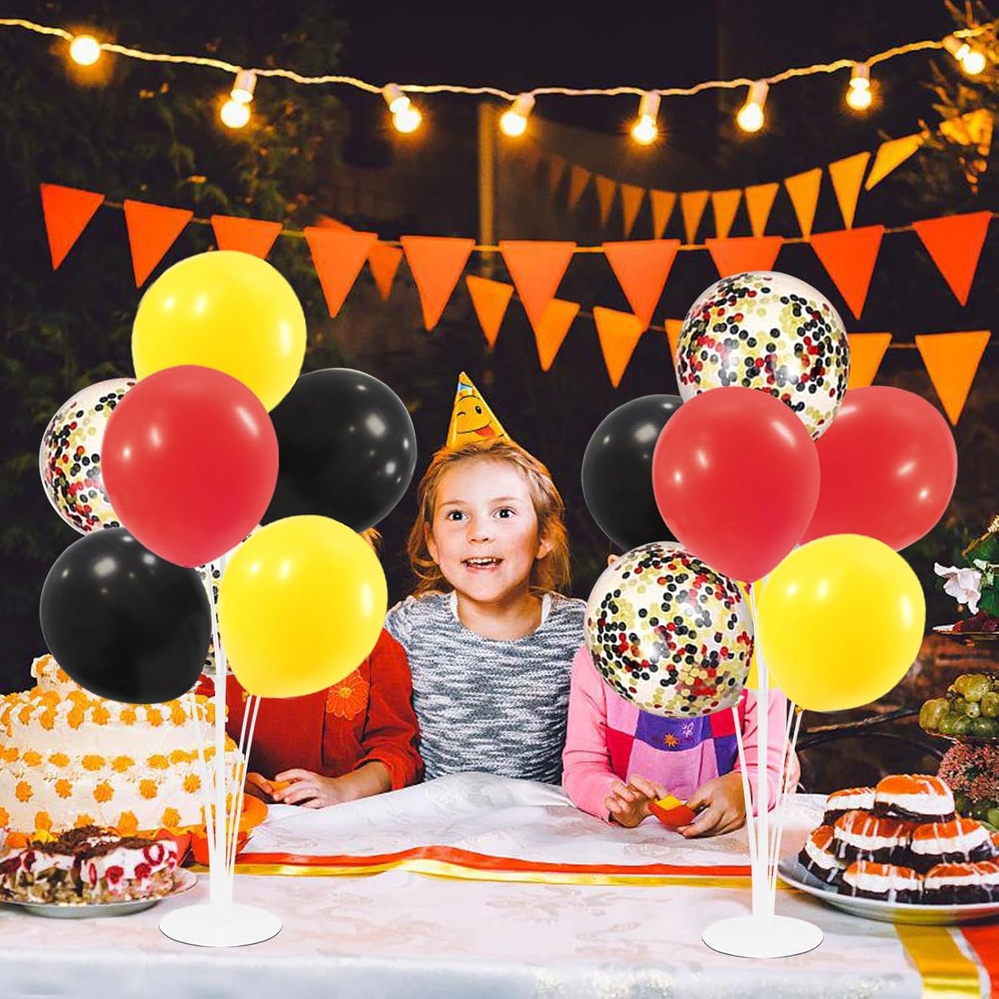 Red Yellow and Black Balloon Stand Centerpiece Table Decorations for Mouse Birthday Movie Night Party Decorations(Red yellow black set4)