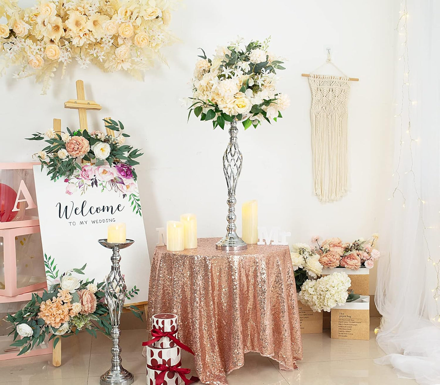 Wedding Centerpieces for Reception Tables - Twist Candleholder Stands, Flower Arrangement Vases, Metal Road-Leading Home Decor