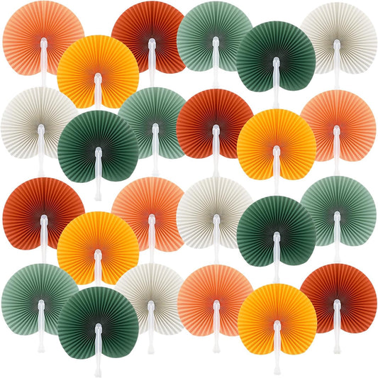 Pangda 24 Pack Folding Fans Round Paper Fans Assortment with Plastic Handle for Wedding Favor Party Bag Filler (Soft Color)