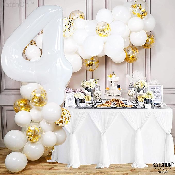 KatchOn, White Number 4 Balloons - 40 Inch | White Number 4 Balloons for Birthdays 4th | | white Number 4 Balloon for Unicorn Birthday, 4th Anniversary