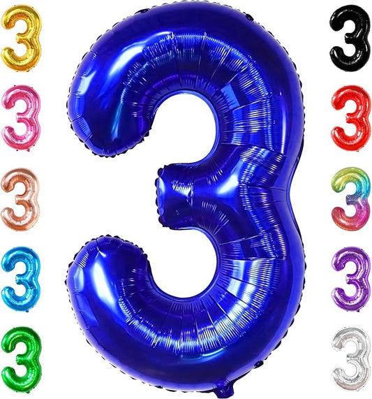 KatchOn, Giant Royal Blue Number 3 Balloon - 40 Inch | Navy Blue 3 Balloon Number | Construction Balloons 3rd Birthday Decorations for Boys | Anniversary Decorations