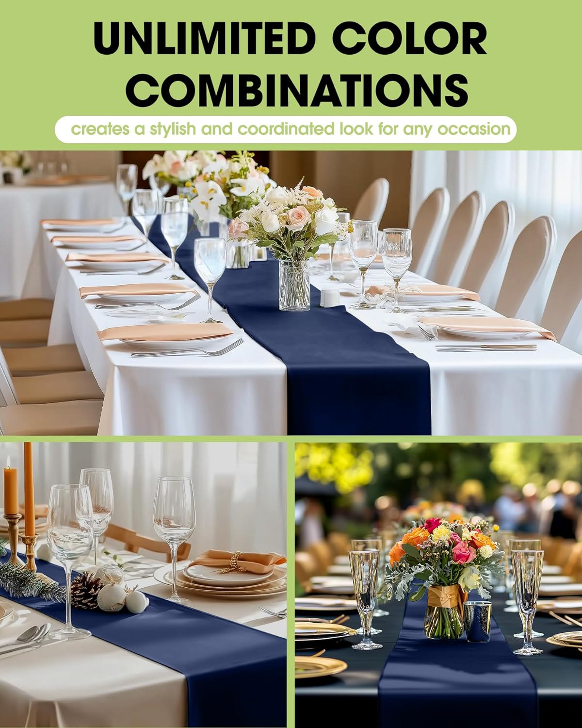 Pureegg Navy Blue Plastic Table Runners - 10 Pack, 14'' x 108'', Water Resistant & Disposable Centerpiece Decorations for Table Cloth, Wedding, Birthday, Holiday, Baby Shower, Party, Home Decor