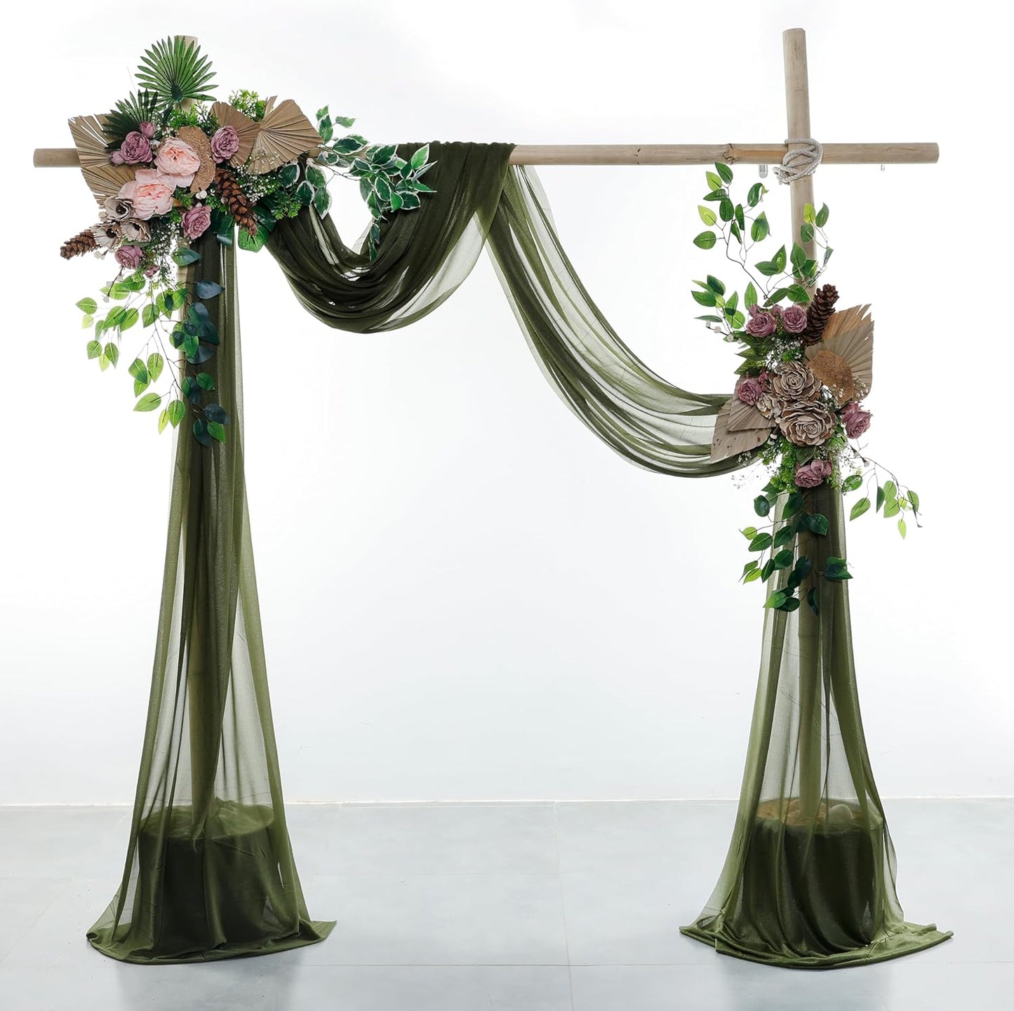 VDS Pack of 2 Panel (30 Inch X 40 Feet) Wedding Arch Draping Fabric Sheer Chiffon Fabric Drapery for Wedding Ceremony Reception Swag Backdrop Canopy Chuppah ARBO Altars Decoration (Olive)