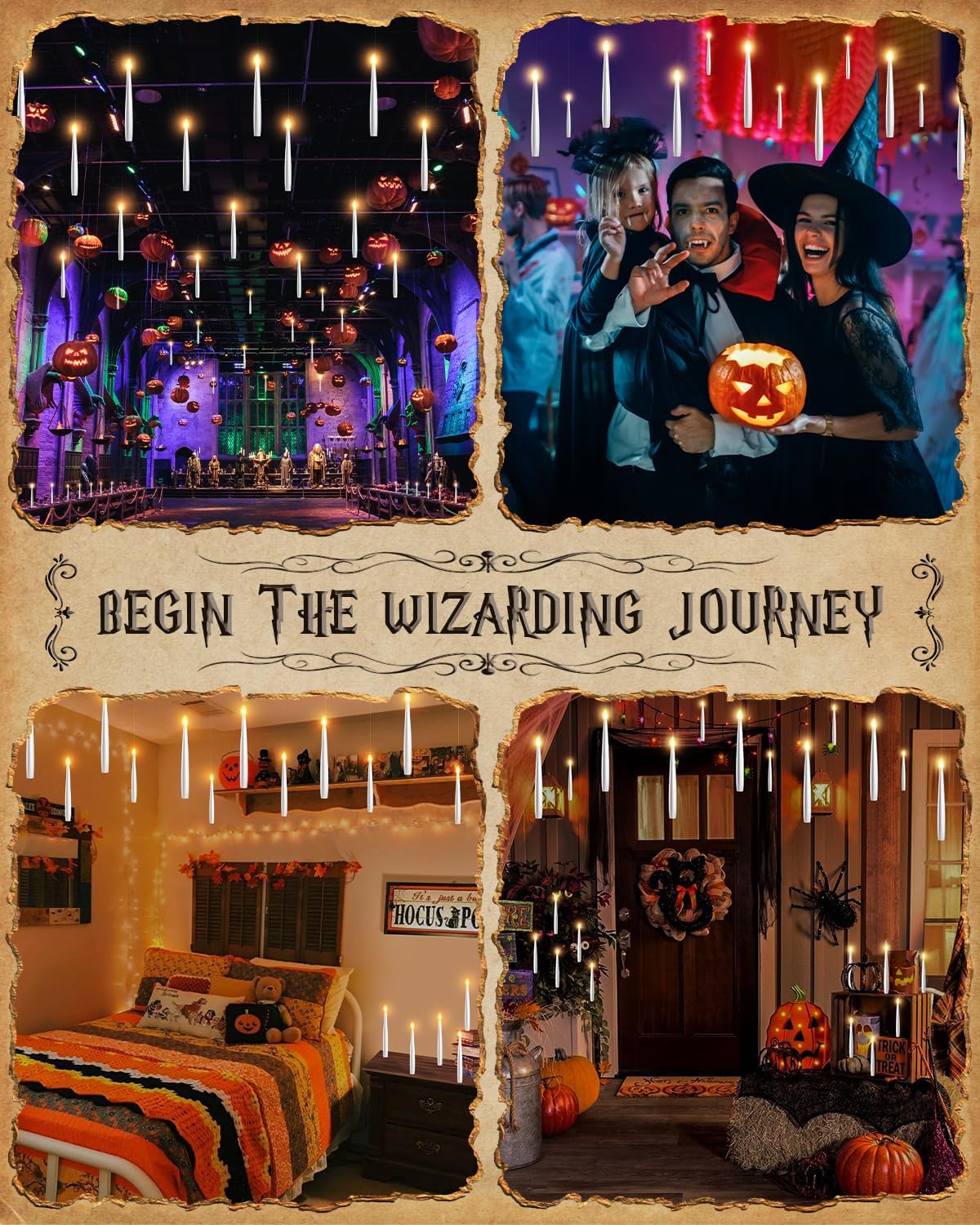 Floating Candles with Wand - 12 Pack Halloween Decorations Magic Flameless Candles Flickering Warm Light LED Hanging Candle Remote, Battery Operated Candles for Christmas Outdoor Indoor Party Decor