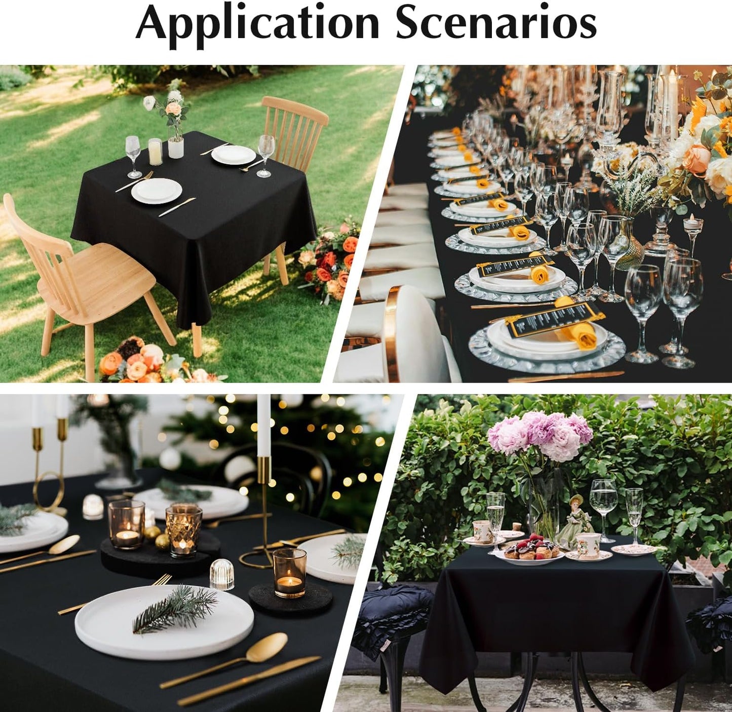 2 Pack Square Table Cloth 48X48 Inch Black Washable Fabric Tablecloth Polyester Solid Dining Table Cover for Birthday Party Dinner Holiday Outdoor Indoor