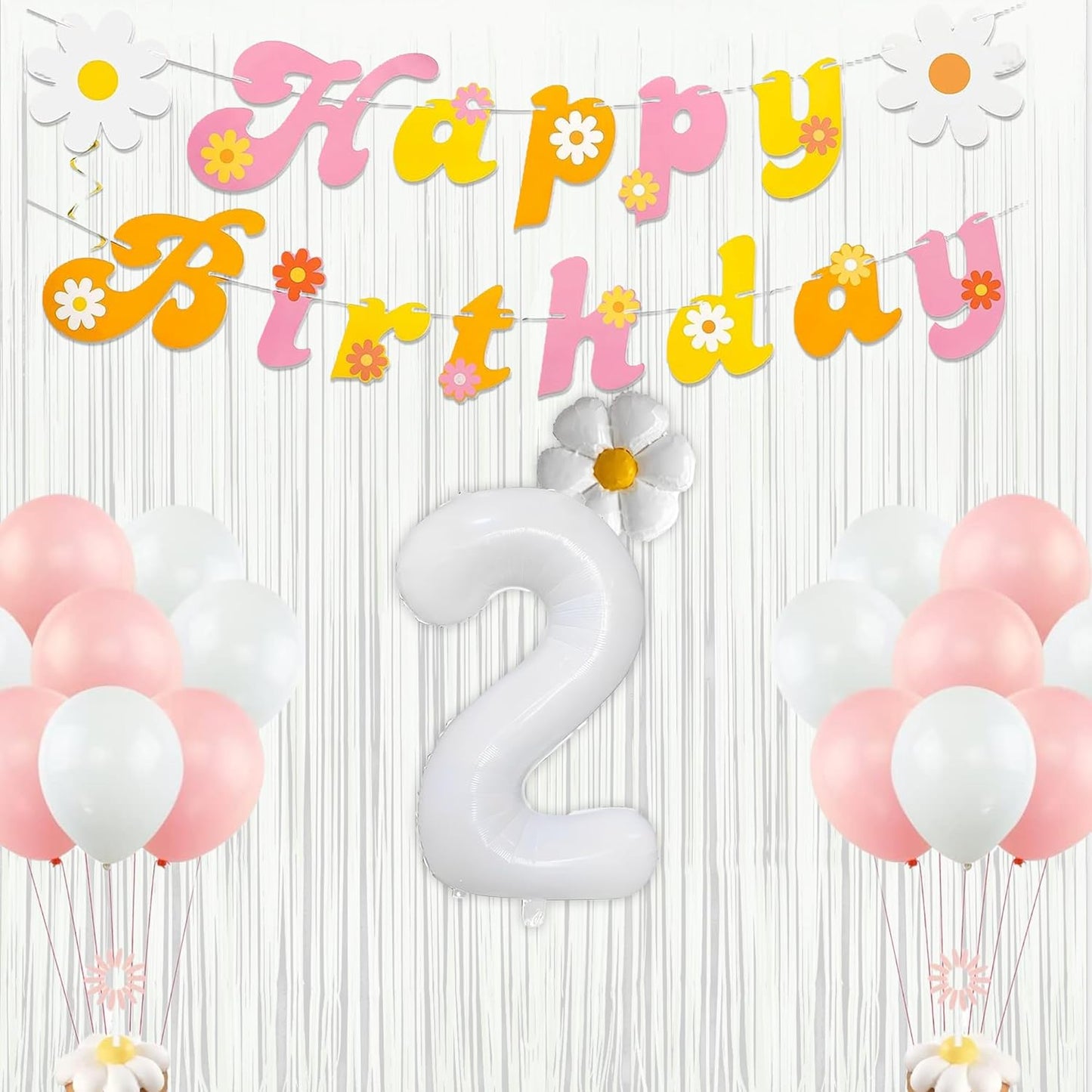 White Party Streamers Decoration - GREATRIL Foil Fringe Backdrop for Daisy Groovy Birthdays/Anniversary/Graduations/Bridal Shower/Cocktail/Prom/Gala - 3.2ft X 8.2ft - 2 Packs