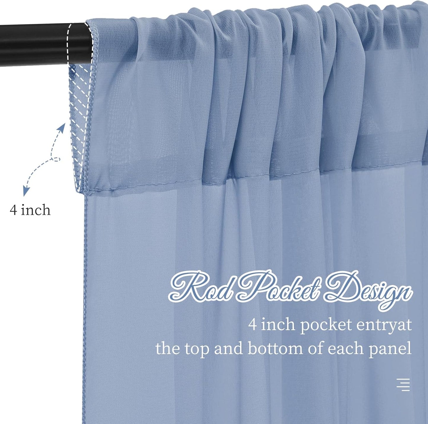 6 Panels Dusty Blue Wedding Ceiling Drapes 5ftx20ft Ceiling Drapes Chiffon Fabric Arch Draping Sheer Curtains Soft Drapery Draping Wedding Ceiling Decorations for Party Ceremony Stage Swag