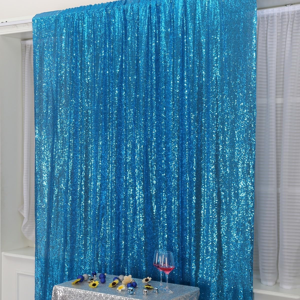 Poise3EHome 8FT x 10FT Sequin Photography Backdrop Curtain for Party Decoration, Turquoise