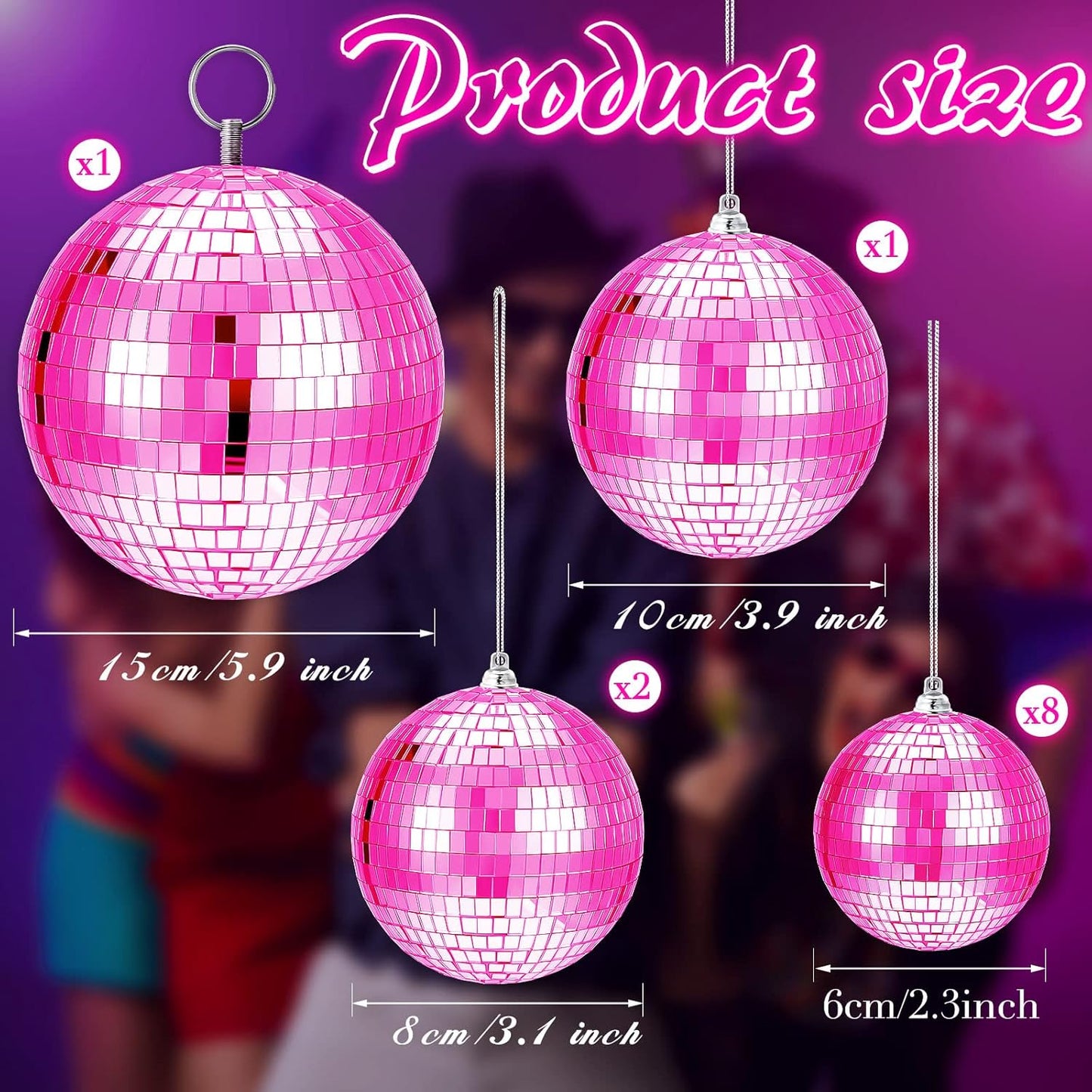 WILLBOND 12 Pack Disco Ball Mirror Ball with Hanging Ring for Fun Retro Disco Party Decorations Party Dj Lighting Effect Stage Props Game Accessories, 5.91", 3.94", 3.15", 2.36"(Pink)