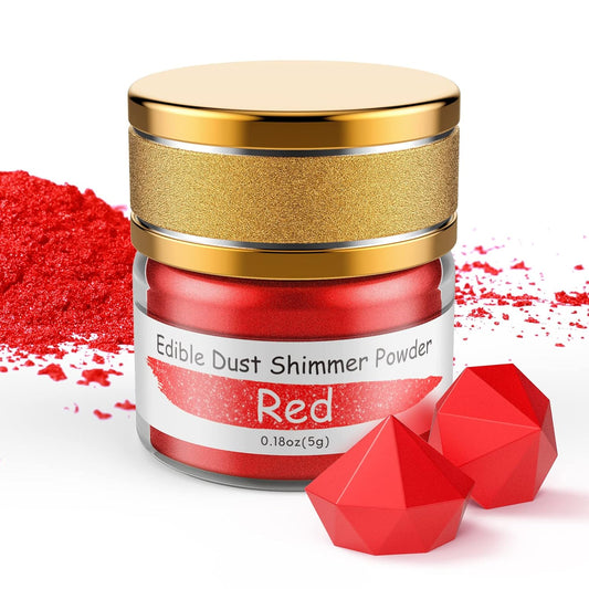 Jelife Red Edible Luster Dust - 5 Grams Food Grade Cake Dust Shimmer Powdered, Edible Metallic Powder Food Coloring for Cake Decorating, Chocolates, Fondant, Drinks, Painting & More, Vegan