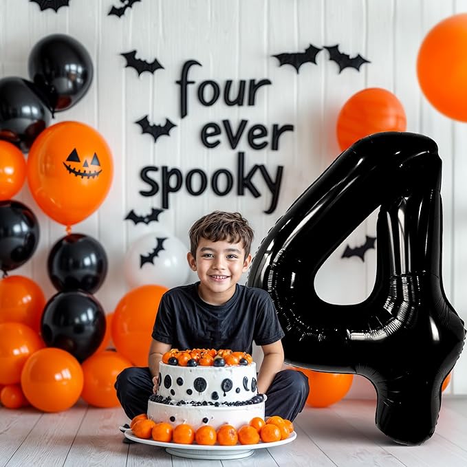 KatchOn, Black Number 4 Balloons - Giant, 40 Inch | Black 4 Balloon Number, 4th Birthday Decorations Boy | 4 Year Old Balloon, 4th Birthday Decorations for Boys | Halloween Birthday Party decorations