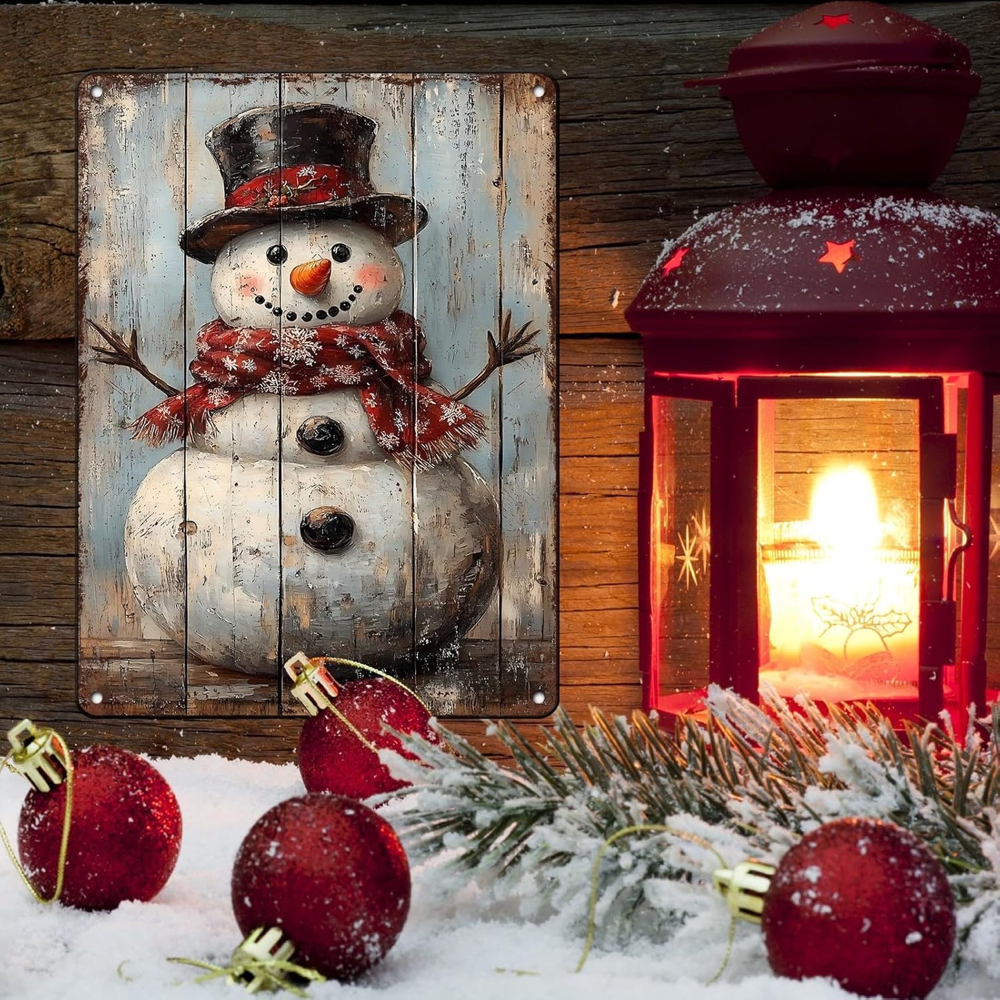 Vintage Christmas Metal Tin Sign Snowman Retro Wall Decor Christmas Tin Sign for Winter Outdoor 12x16Inch
