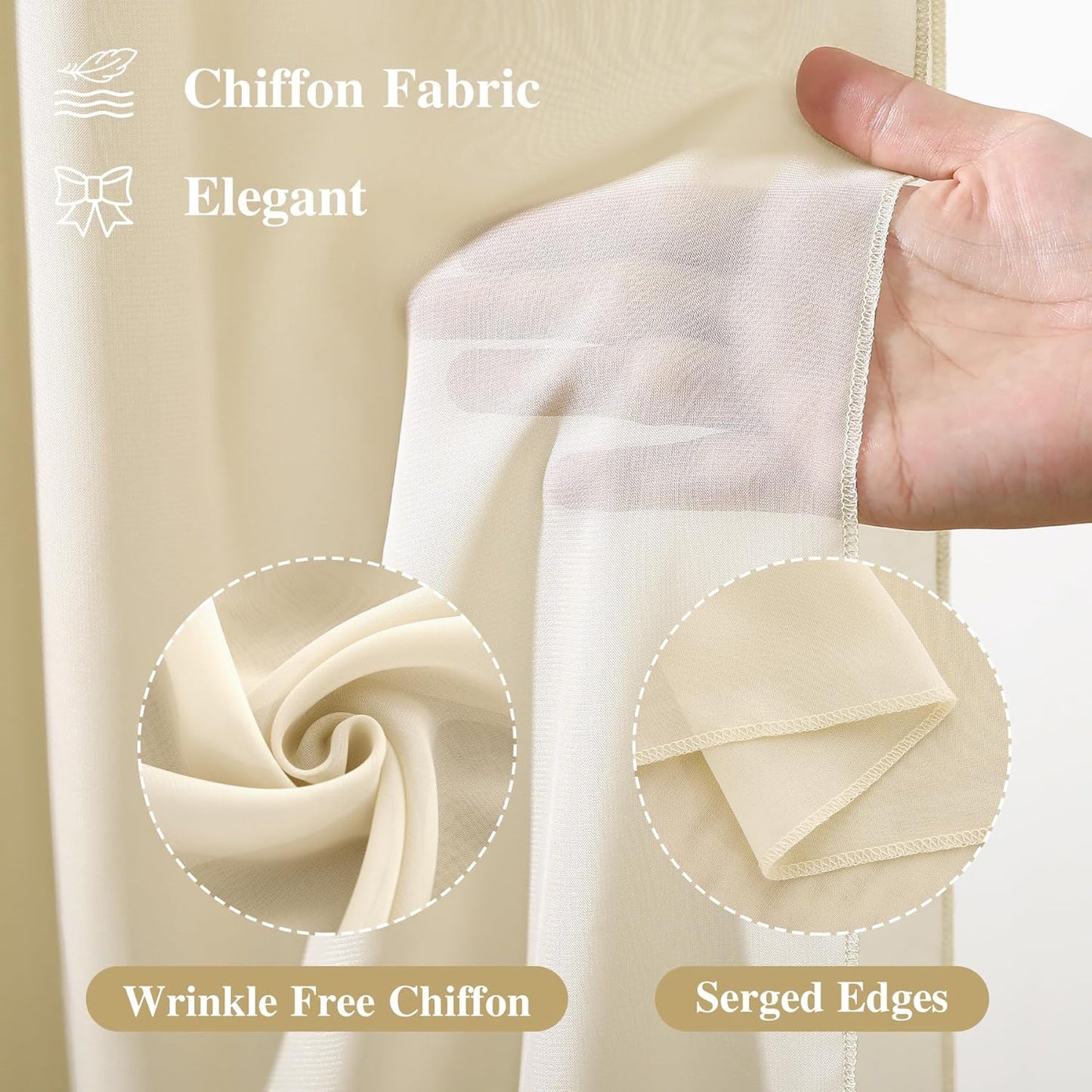 Wedding Arch Draping Fabric 2 Panels 18Ft Nude Sheer Chiffon Curtain Drapes 6 Yards for Wedding Ceremony Birthday Party Decoration