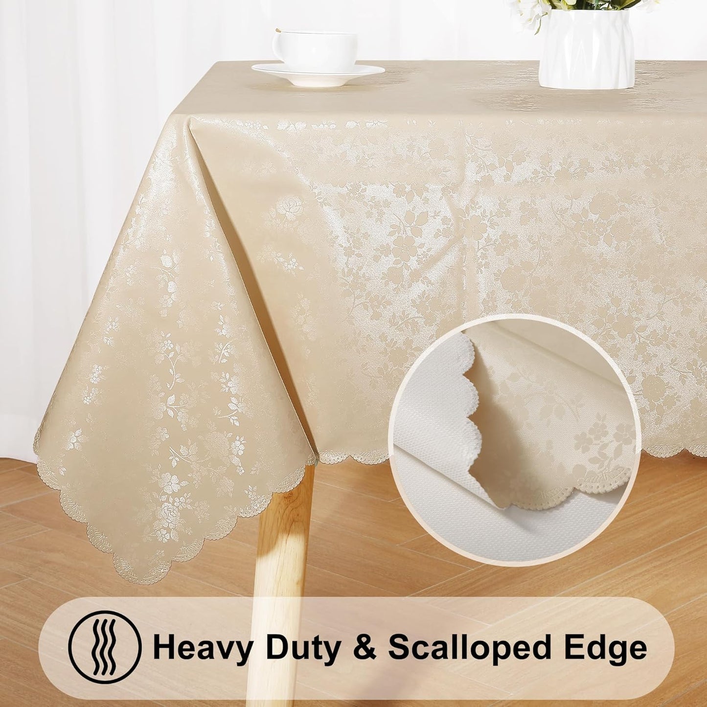 Smiry Rectangle Table Cloth, Waterproof Heavy Duty Vinyl Tablecloths, Wipeable Washable Table Cover for Kitchen and Dining Room (Beige, 54" X 120")