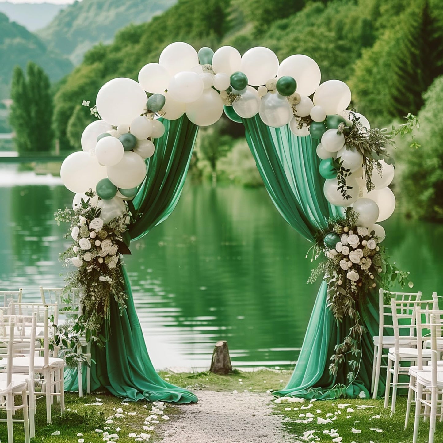 Wokceer Emerald Green Wedding Arch Draping Fabric Backdrop 4 Panels 28.7" X 20FT Sheer Drapes Fabric for Wedding Arbor Ceremony Party
