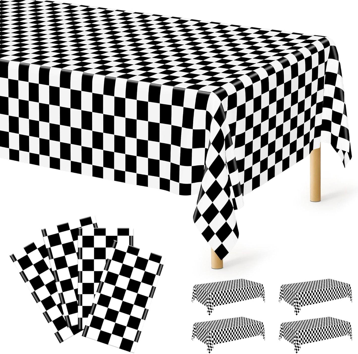 QZYL 4Pack Plastic Table Cloth Disposable, 54" x 108" Waterproof Tablecloths Rectangular, Black and White Checkered Table Cover for Picnic Birthday Party Supplies Outdoor Gathering BBQ Holiday Dinner