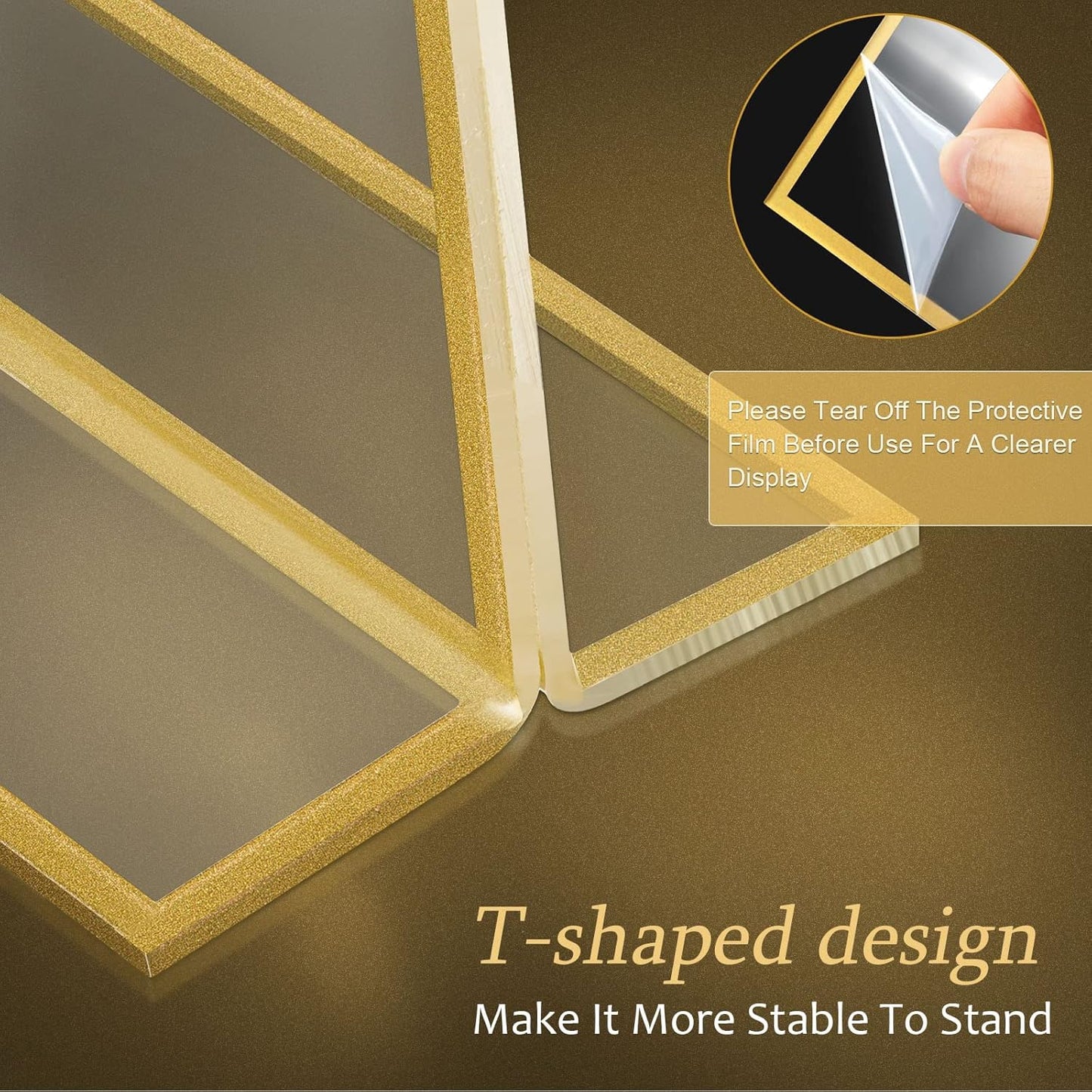 Hoteam 24 Pack 4 x 6 Clear Acrylic Sign Holder with Gold Borders, Gold Picture Frame, Double Sided Wedding Table Number, Acrylic Menu Stands for Wedding Table, Restaurant Sign, Photos Display