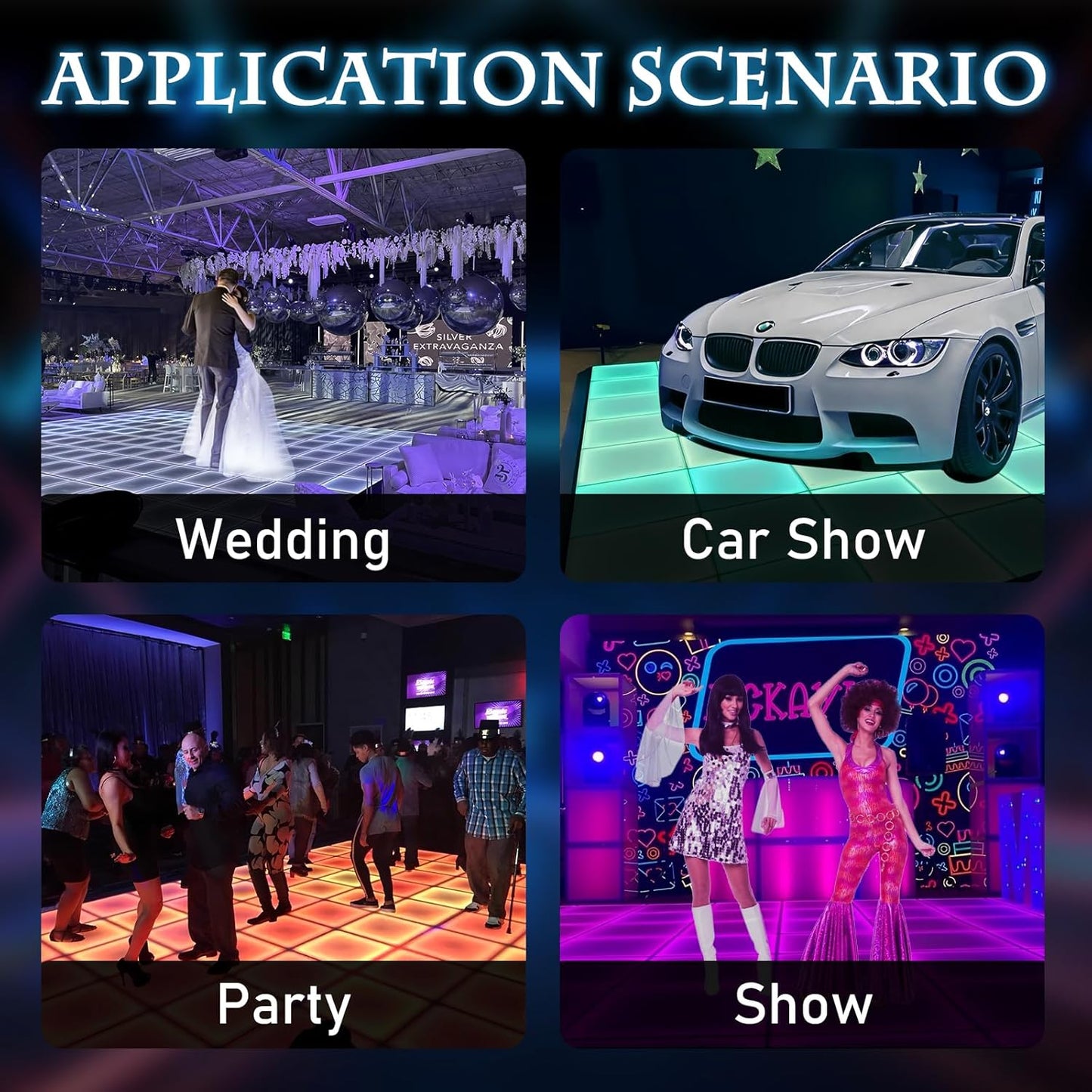 Dance Floor Stage Lights-Tempered Glass with Flight Case - RGB Color Changing Lights for Wedding, Party, Club - Non-Slip (RGB-Magnetic, 16 * 16 FT)