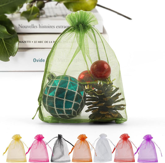 ANZNKU 100 Pack Green Organza Bags 4 x 6 inch Premium Sheer Drawstring Small Mesh Bags for Candy Jewelry Party Christmas Wedding Favor Gift Bag