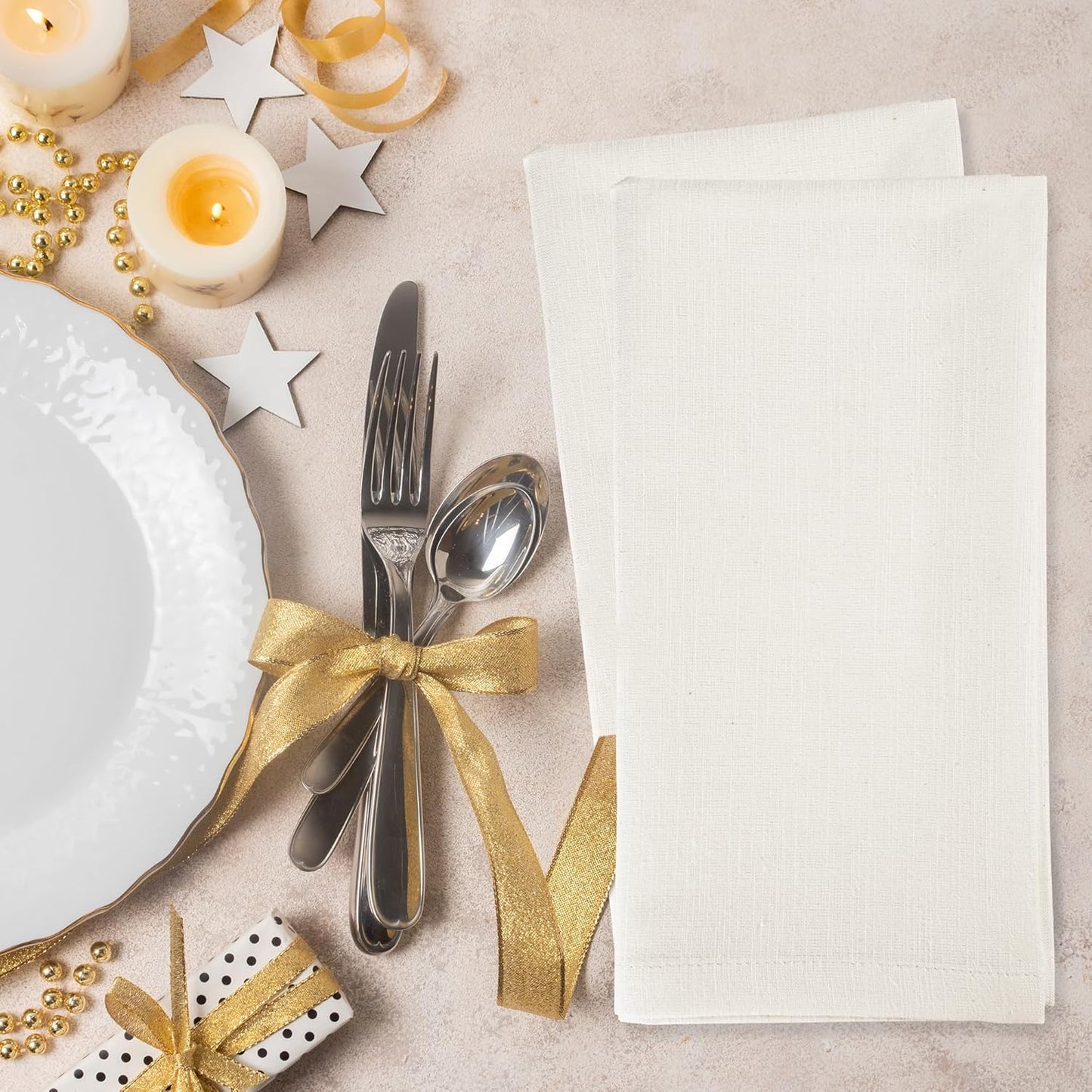 Urban Villa 12-Pack Ivory Dinner Napkins 100% Cotton Coth Napkins (20x20 Inches) Everyday Use Premium Quality Over Sized with Mitered Corners Ultra Soft Durable Hotel Quality