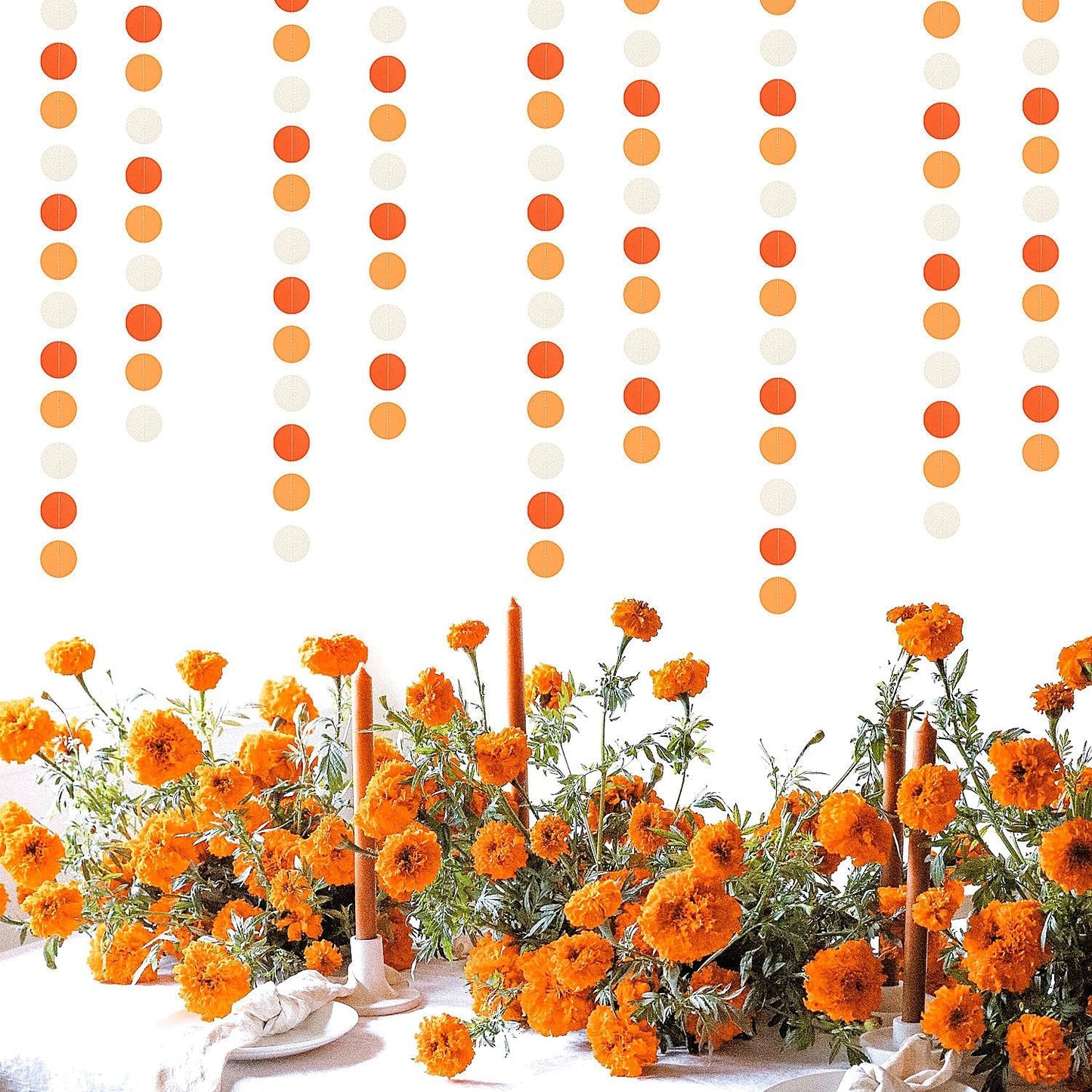 Orange White Fall Party-Decorations Garland-Streamers - 52ft Groovy Boho Hanging Paper Banner,Baby Bridal Shower Wedding Autumn Birthday Sunset Halloween Thanksgiving Day Supplies Decor Hugfond