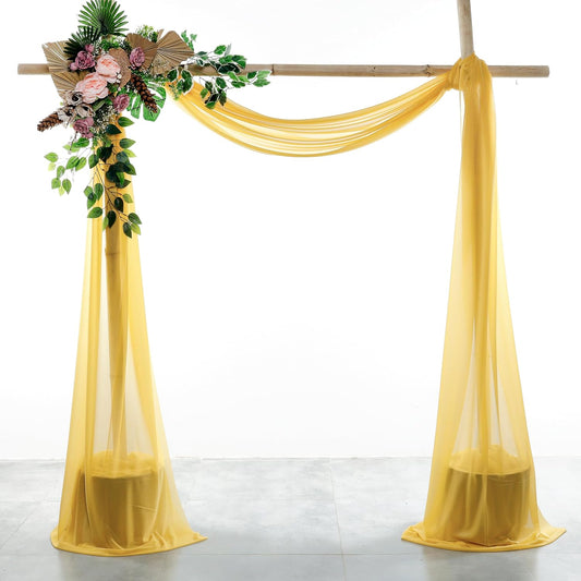 VDS Pack of 4 Panel (30 Inch X 20 Feet) Wedding Arch Draping Fabric Sheer Chiffon Fabric Drapery for Wedding Ceremony Reception Swag Backdrop Canopy Chuppah ARBO Altars Decoration (Gold)