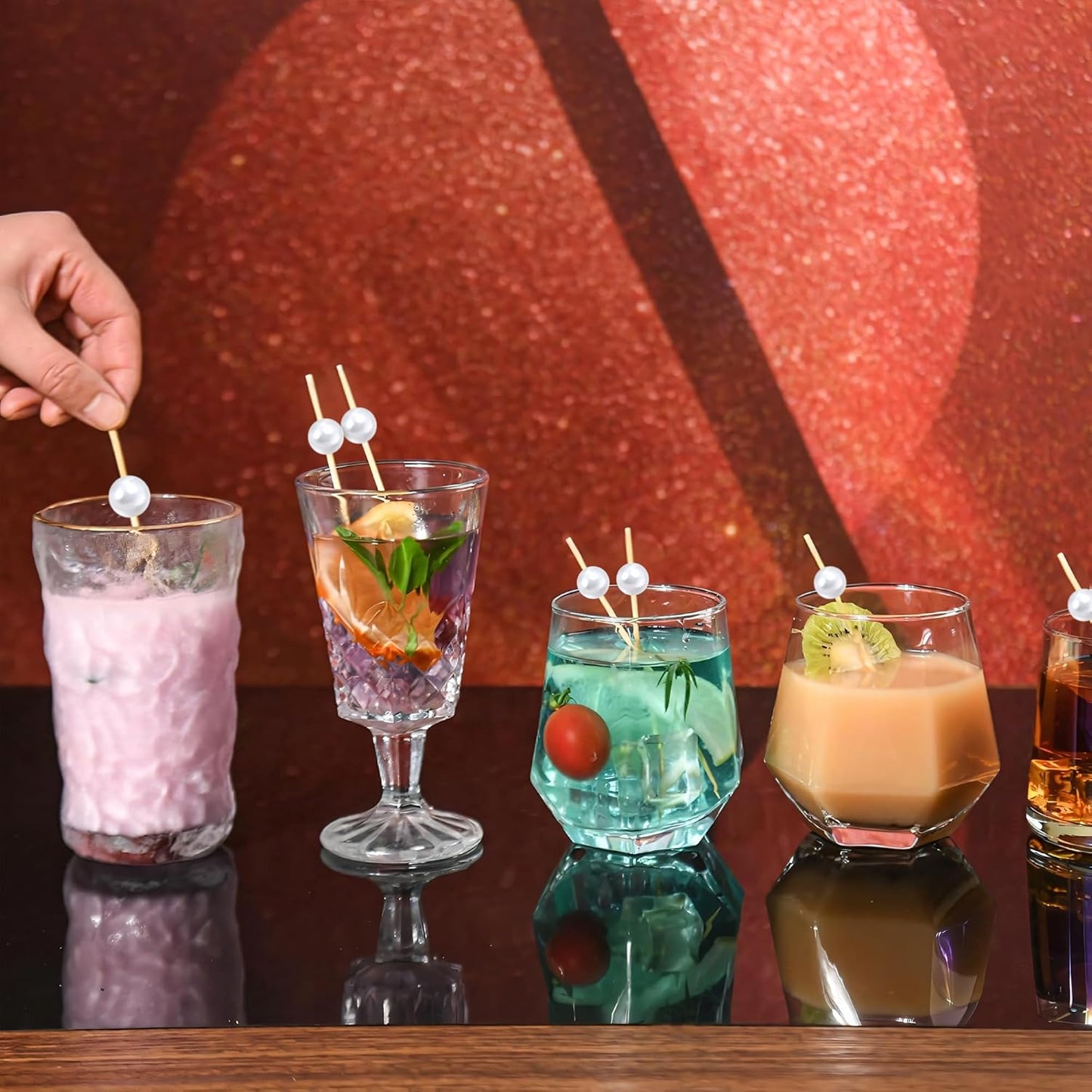 300Pcs Fancy Toothpicks for Appetizers,4.7Inch White Pearl Cocktail Picks For Drinks,Bamboo Appetizer Skewers for Charcuterie Boards Accessories,Martini, Sandwich,Desserts,Fruit