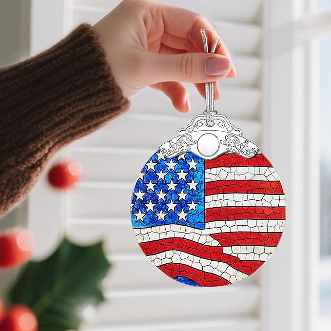 American Flag Ornament, Stained Glass Christmas Decorations, Christmas Ornaments for Tree, Holiday Ornament, Patriotic Themed Gifts, Holiday Party Gifts, Gift Ideas & Xmas Gift